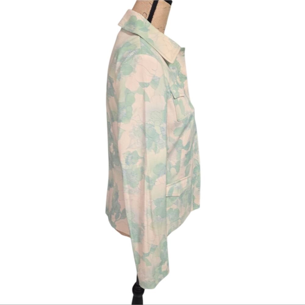 Elie Tahari Green Blue And‎ Cream Floral Print Women's Jacket Blazer Size Med - Picture 3 of 6